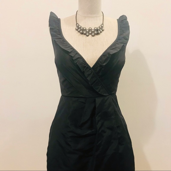 J. Crew black silk taffetas ruffled neckline sundress. Size 00. EUC - Picture 2 of 11